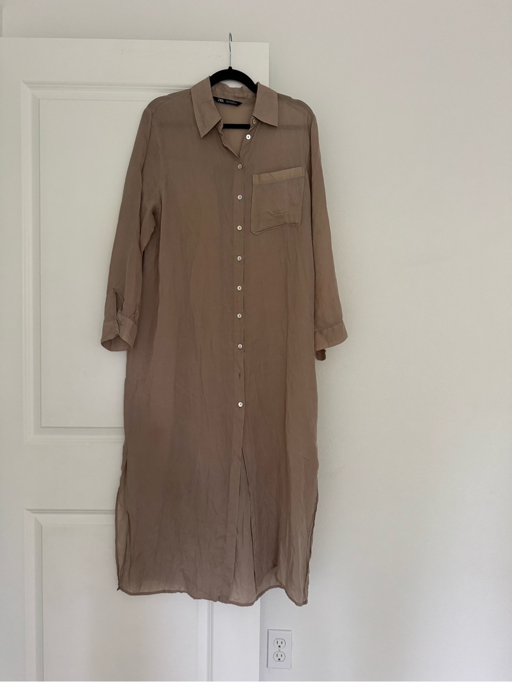 NEW ZARA women’s 100% Cupro oversized button down maxi shirt dress size MEDIUM - Picture 4 of 8